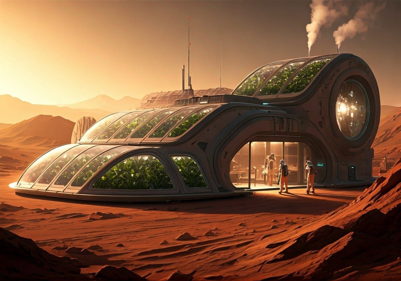 Solarpunk Research Station on Mars, Filled with Hope and Pos...
