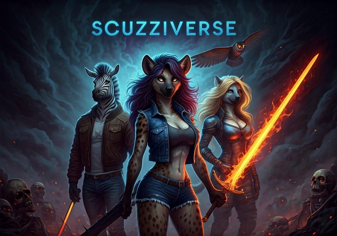 Heroic Feline Hyena in a Fantastical Cosmic Landscape