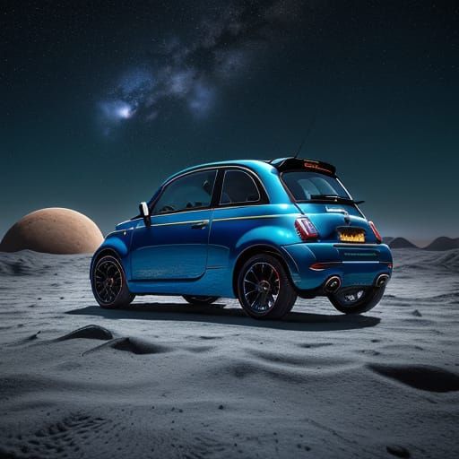 Fiat 500 on the Moon in Futuristic Digital Art
