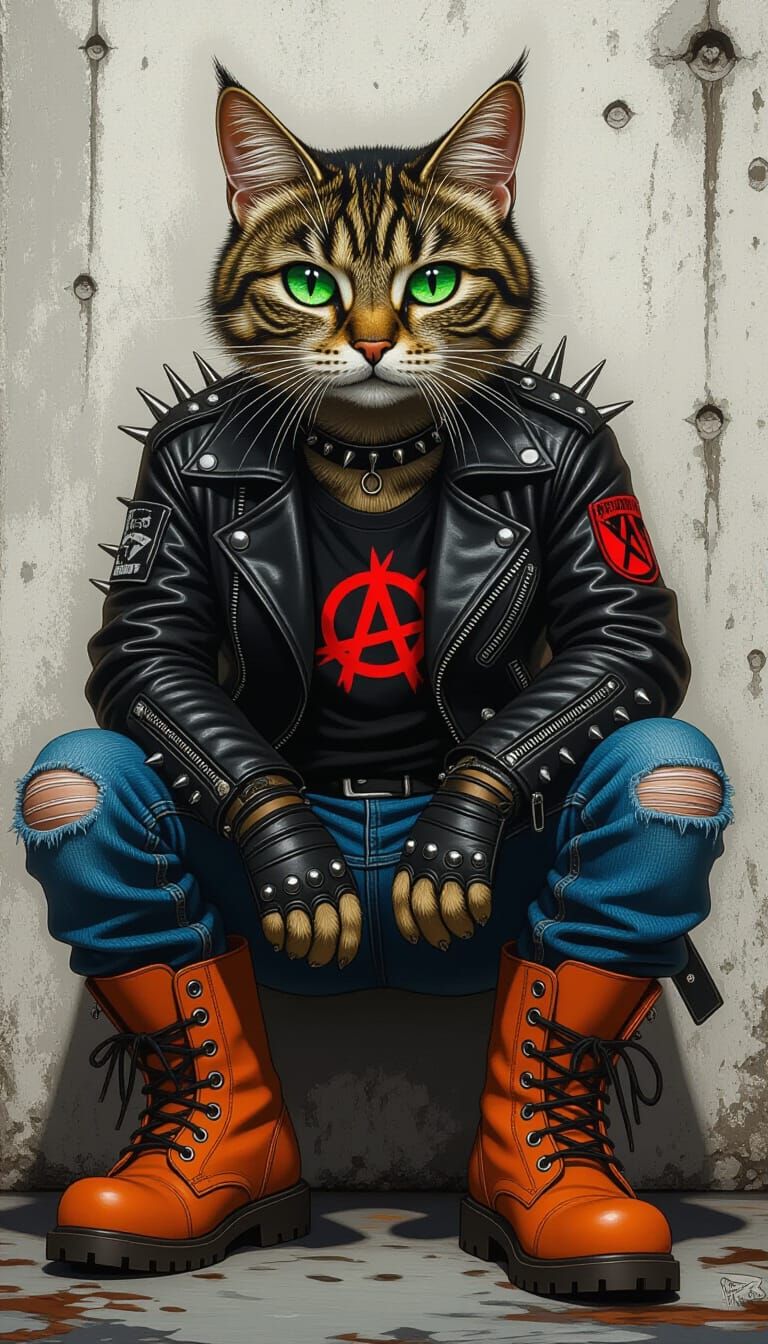 Rebellious Cat Anarchist in Vivid Realism Style