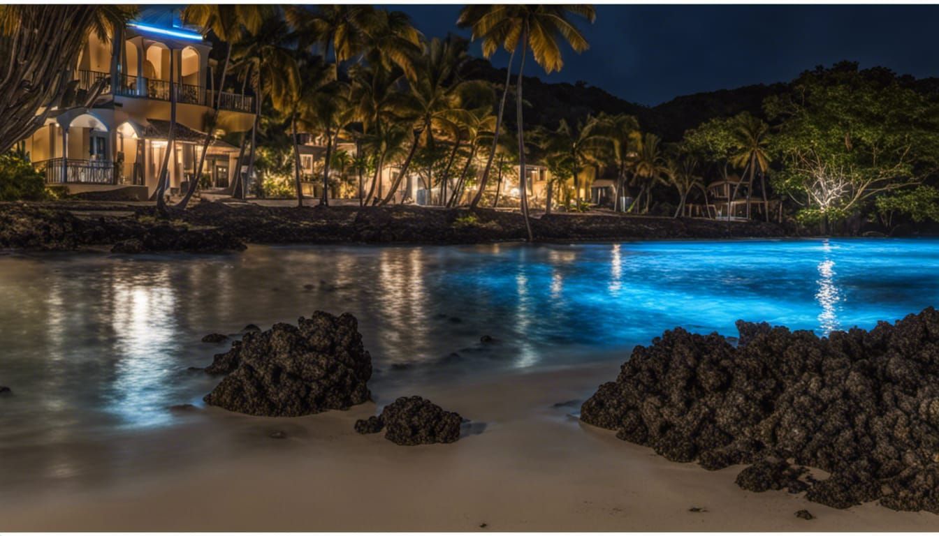 Bioluminescent Bay at Night: Sparkling Waters Under Dark Sky