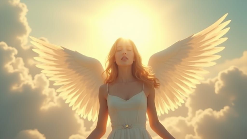 Ethereal Angelic Figure in Heavenly Realm