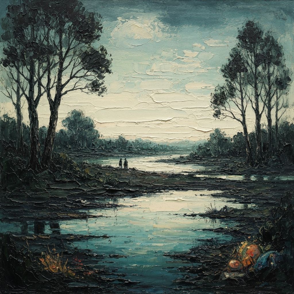 Ominous Landscape in Gouache Style with Thick Brush Strokes