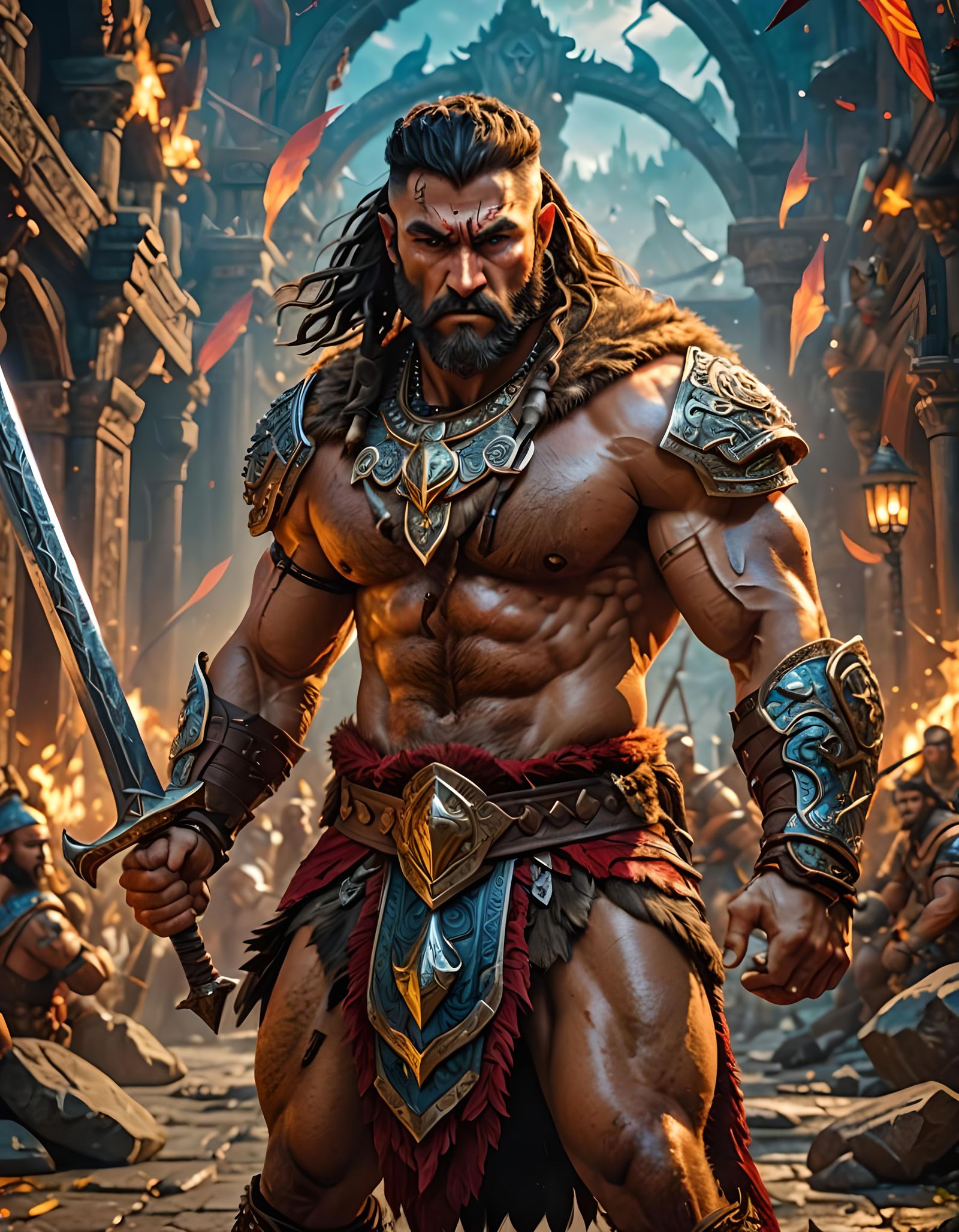 Fearsome Barbarian Ready for Battle in 3D