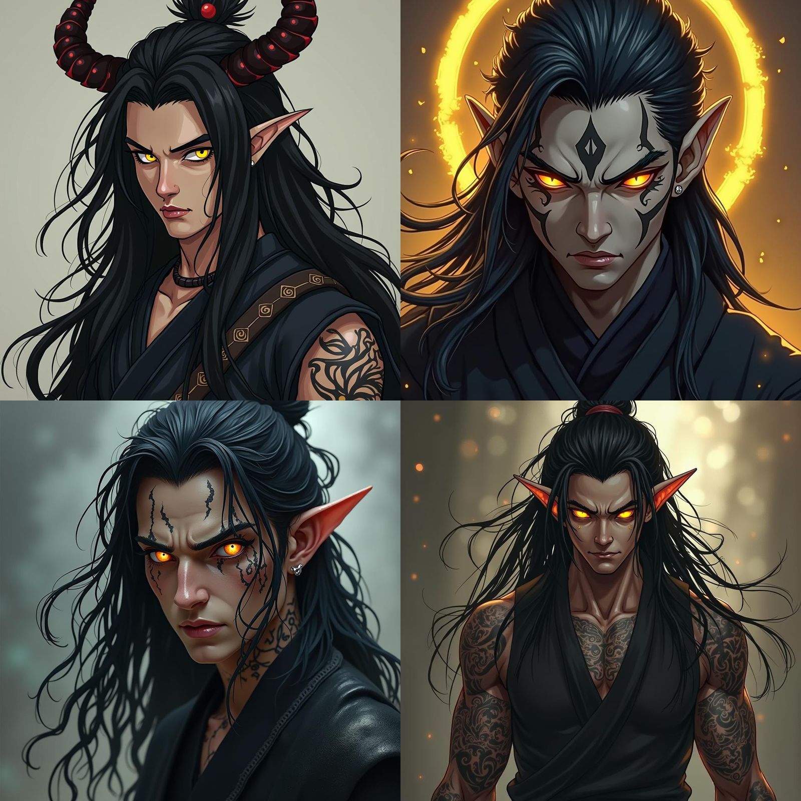 Male Tiefling Ninja with Glowing Eyes