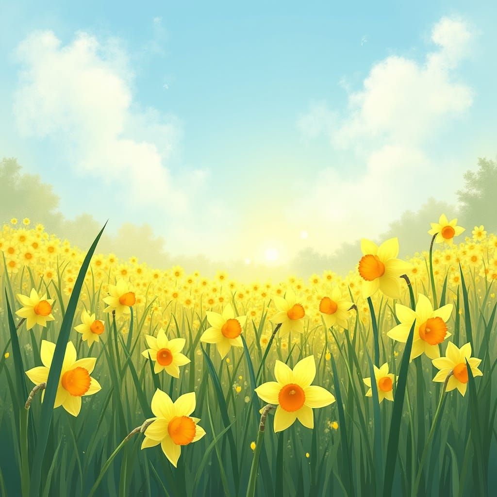 Vibrant Daffodils Dance in a Sunny Meadow