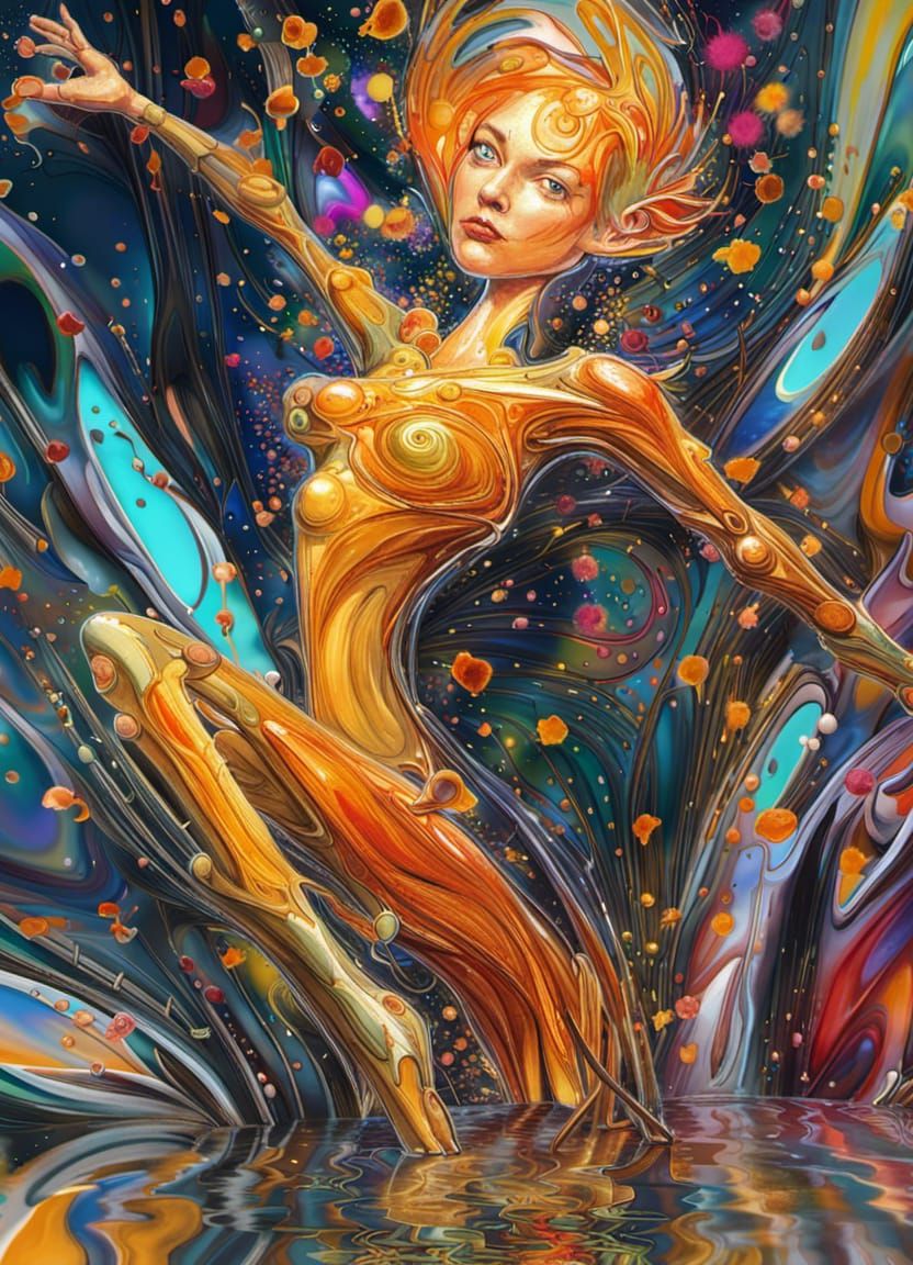 Illuminated Flower Pixie in Abstract Expressionist Style