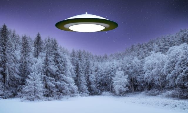 UFO Sighting Over a Snowy Forest