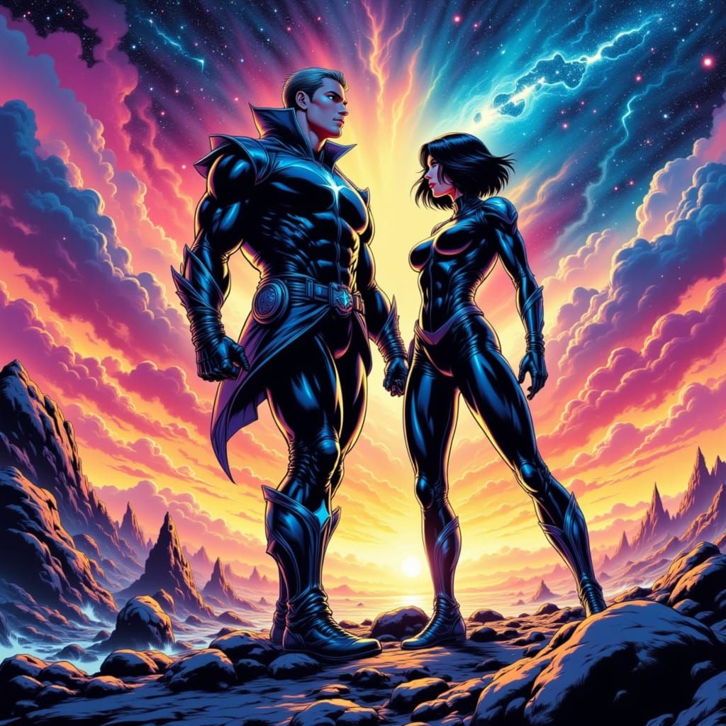 Cosmic Superheroes Nova Prime and Stellaluna