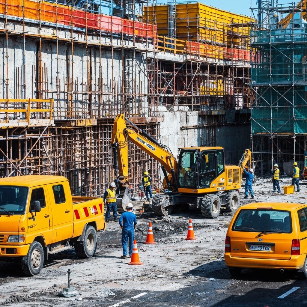 Vibrant Construction Site with Stick Figure Workers