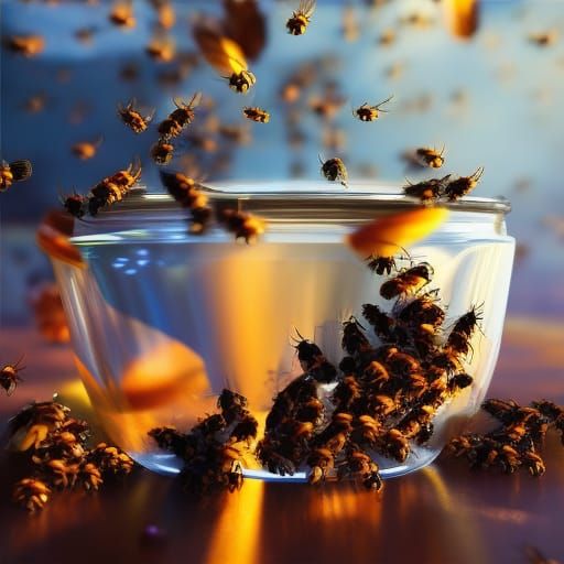 Chaotic Bee Swarm in Glass Jar, Fantasy Art