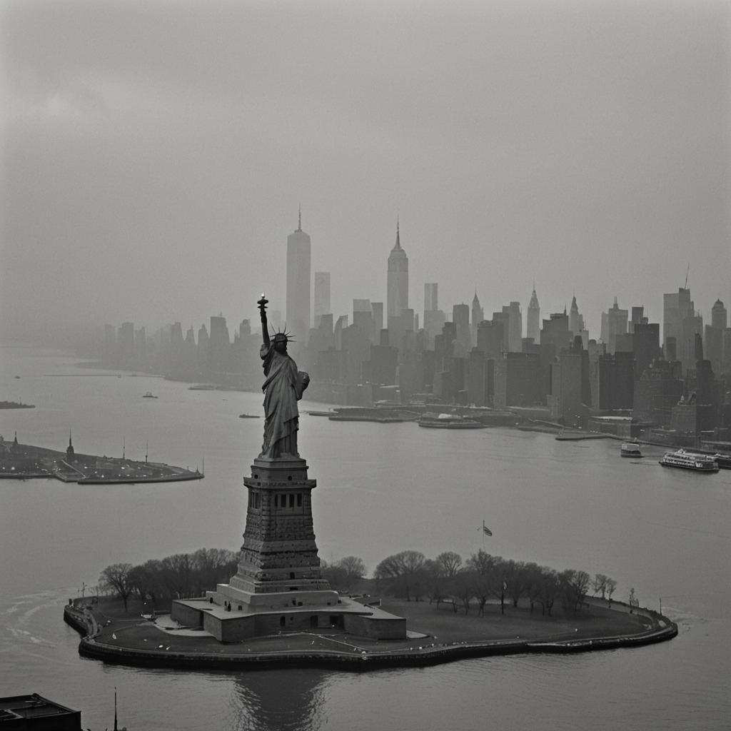 Statue of Liberty in Noir Film Style