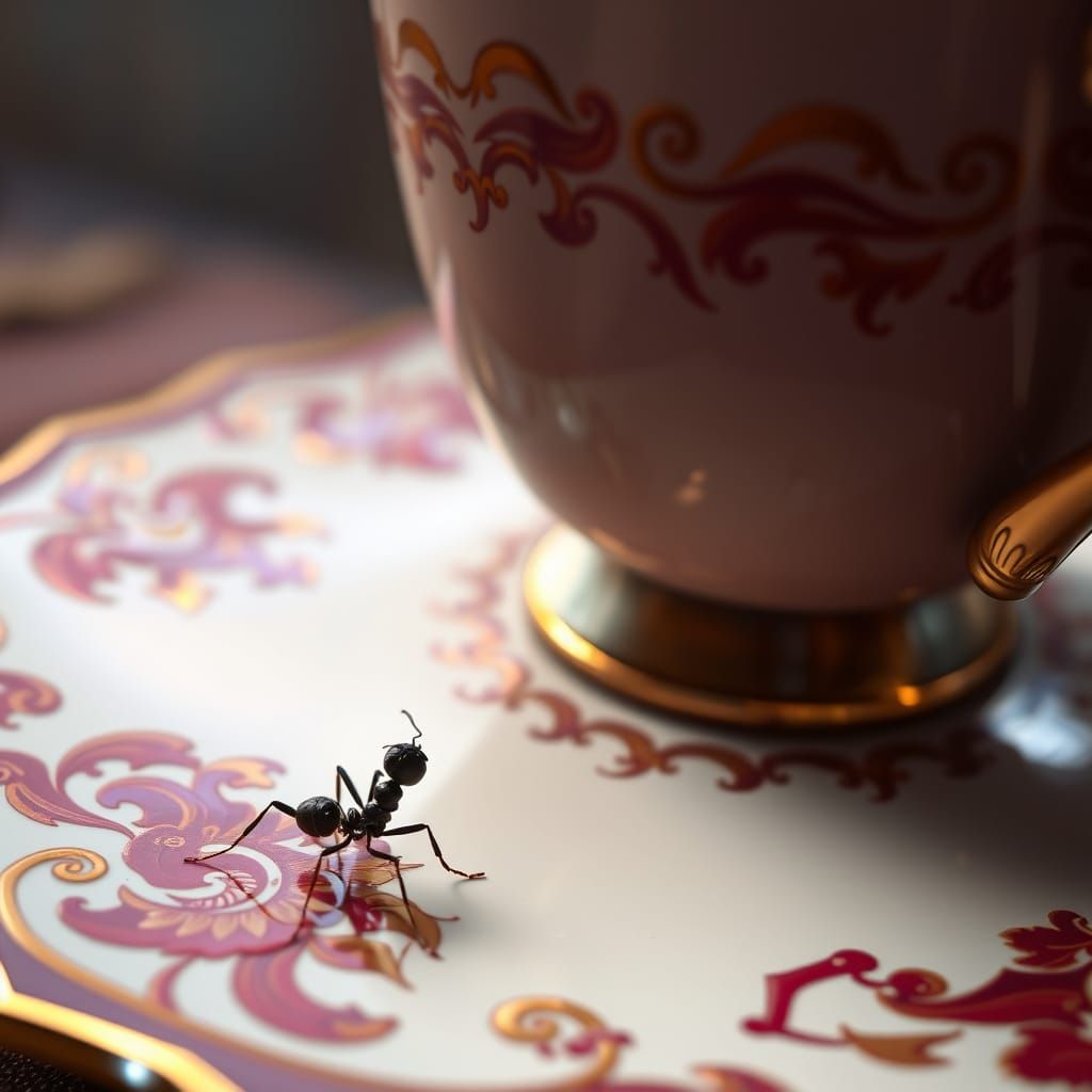 Ant's Epic Journey Up Giant Teacup