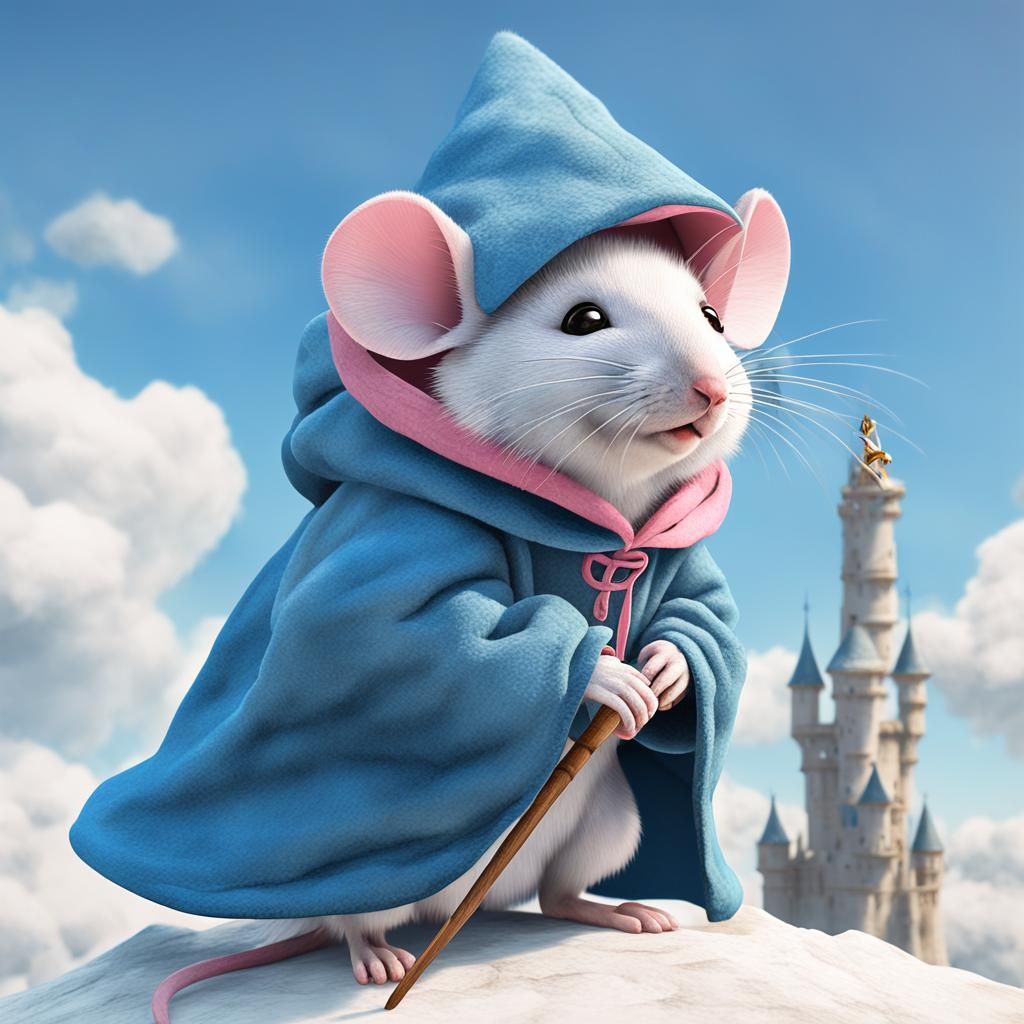 Whimsical Mouse Knight in Sky Castle Dreamscape