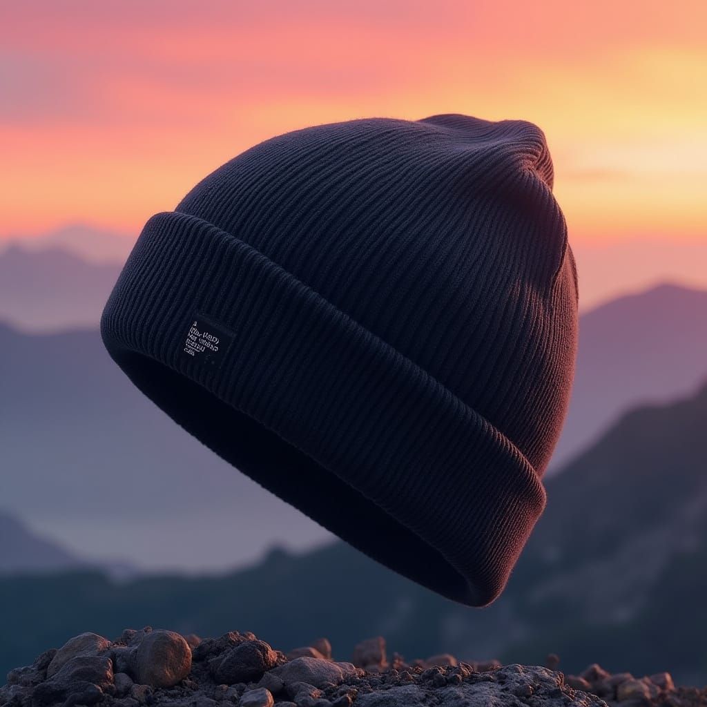 Vibrant Concept Beanie on Gradient Mountain Background