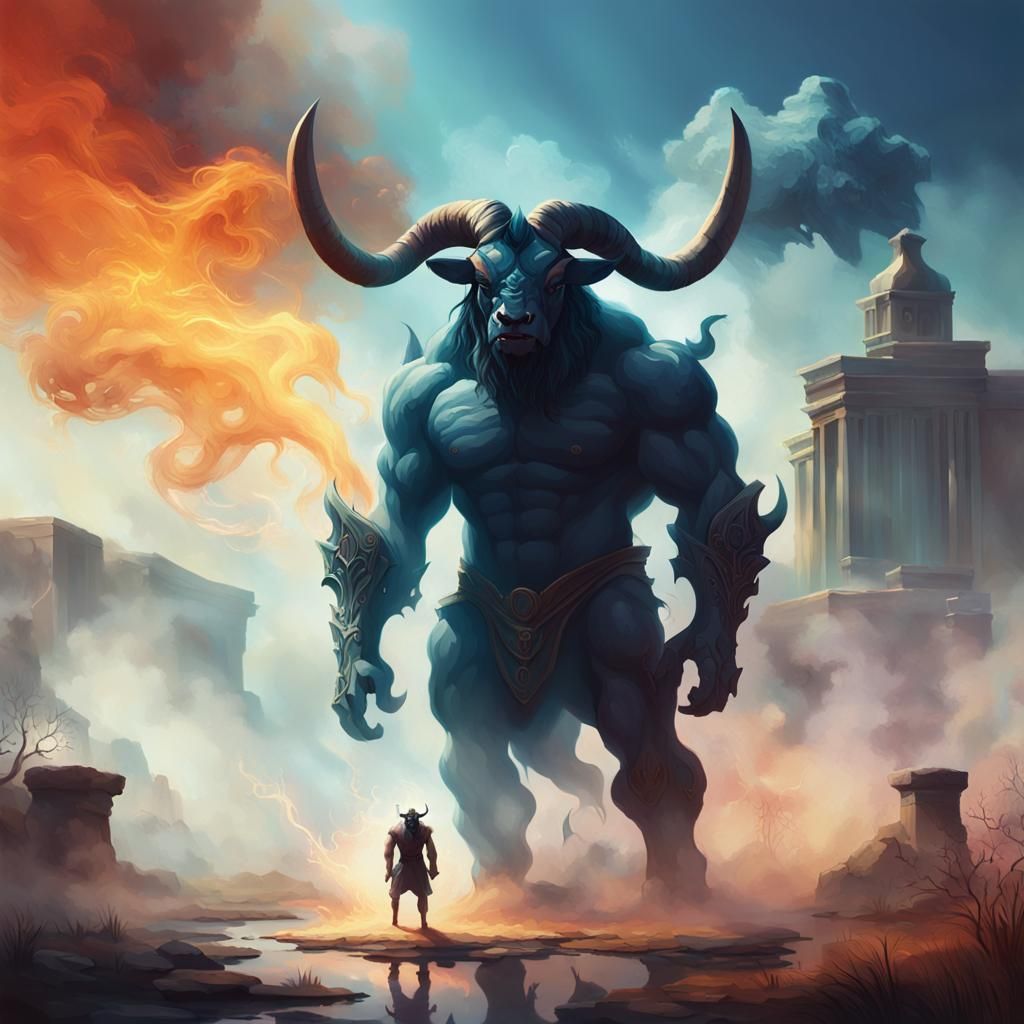 Minotaur in Texas Landscape, Hyperrealistic Concept Art