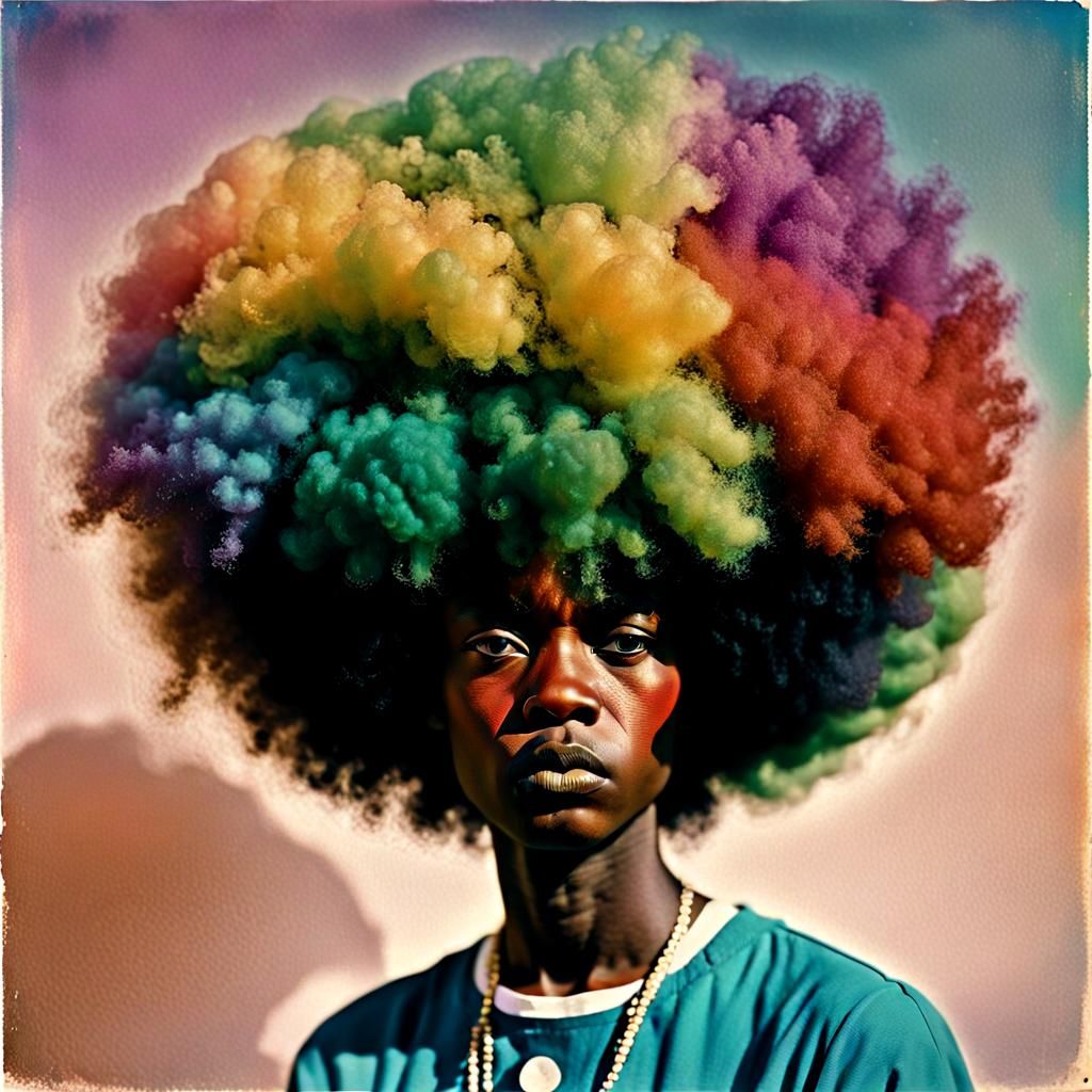 Vibrant Glitch Art Afro Autochrome