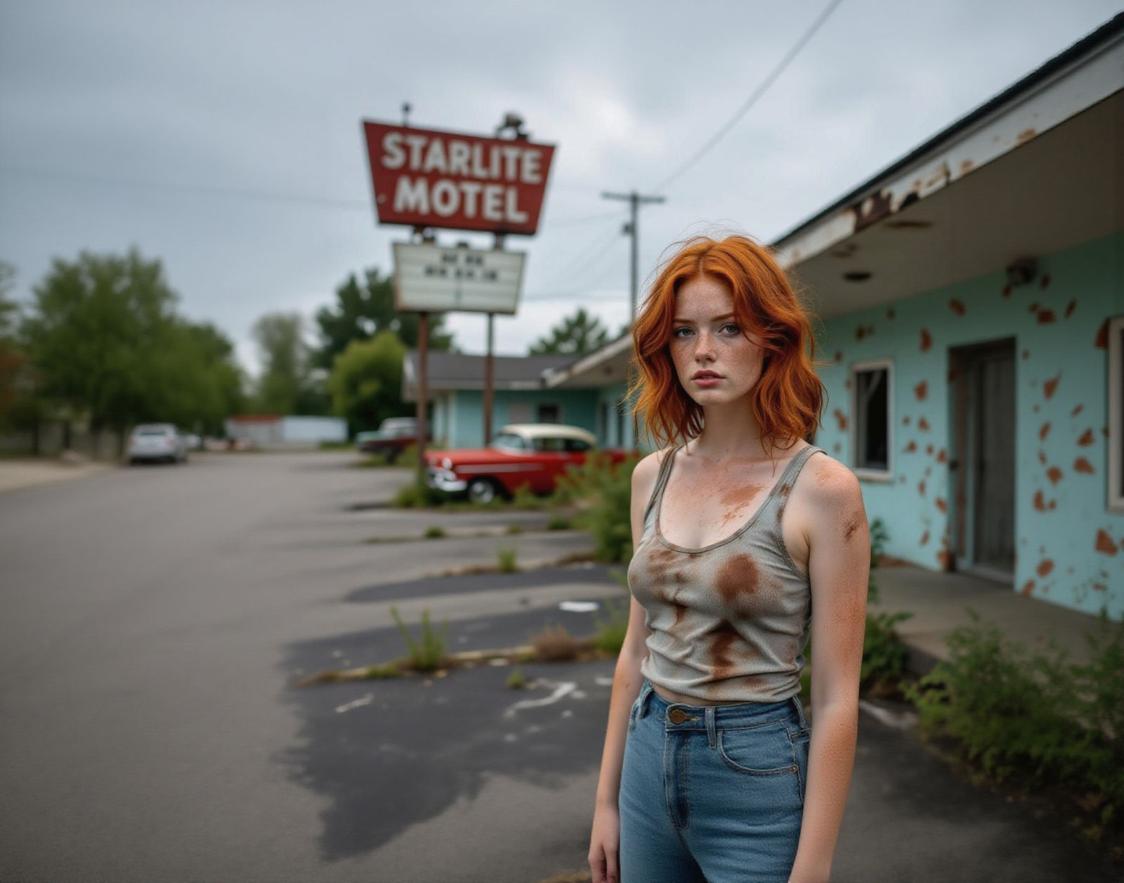 Red Haired Woman in Ruins of Starlite Motel