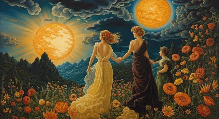 Aphrodite and River of Fire: Oil Painting in Surrealist Styl...