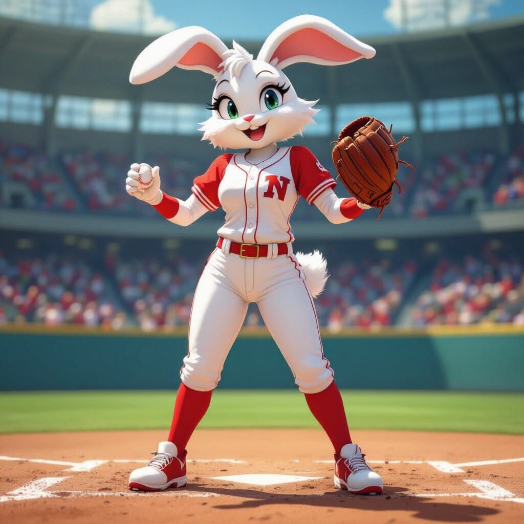 Cream the Rabbit as Baseball Catcher