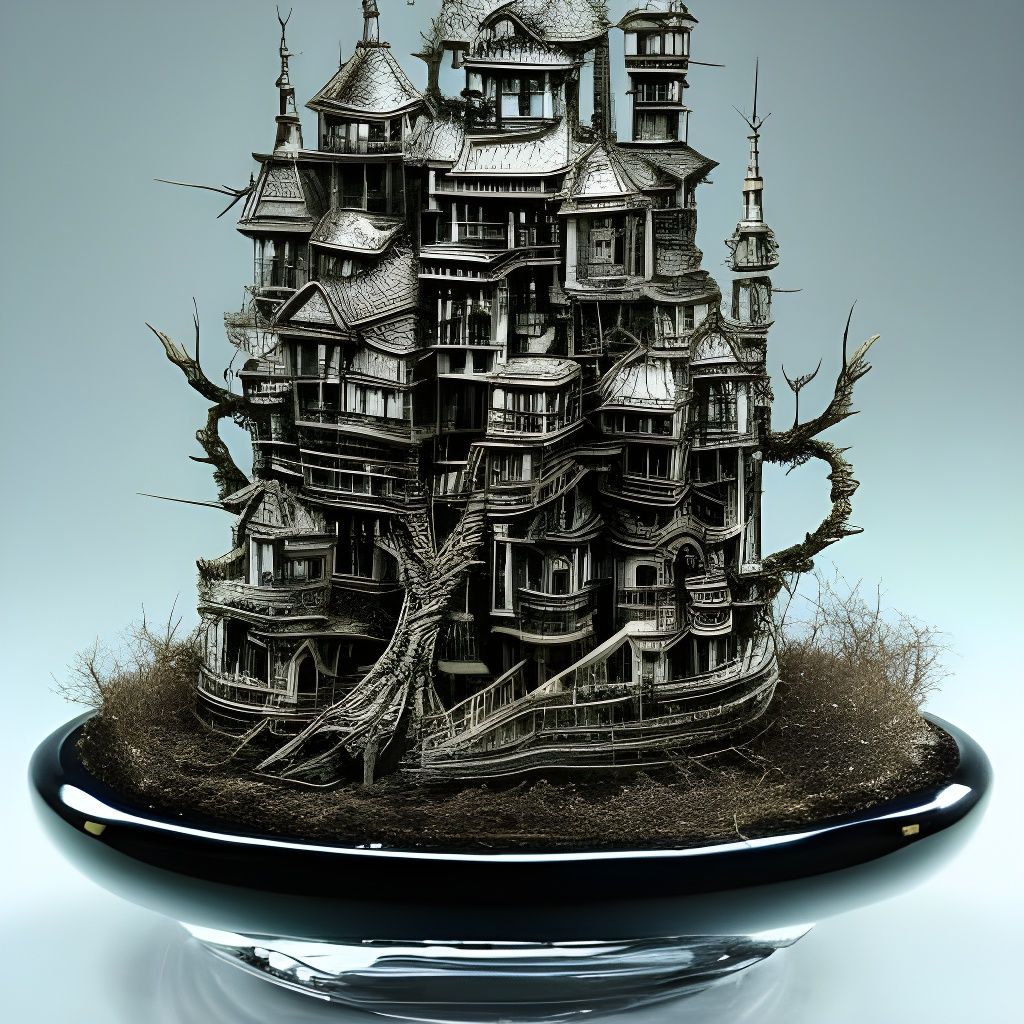 Clockpunk Bonsai Village in Surreal Digital Art