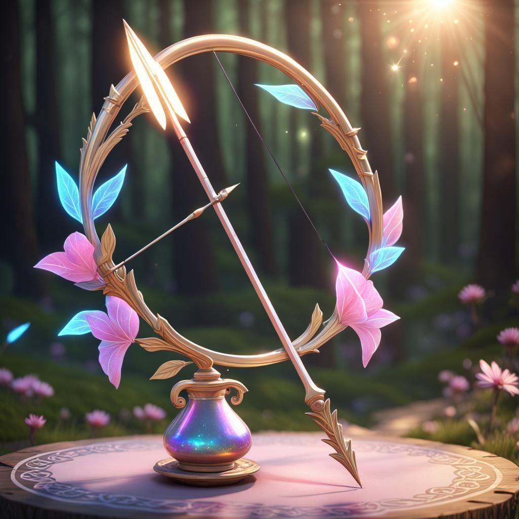 Holographic Fairycore Bow and Arrow in 3D Render