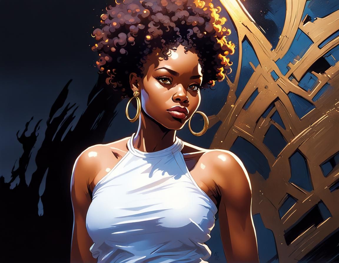 Wakanda Woman Portrait in Manga Acrylic Style