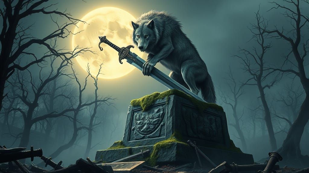 Colossal Wolf Guardian in Moonlit Forest