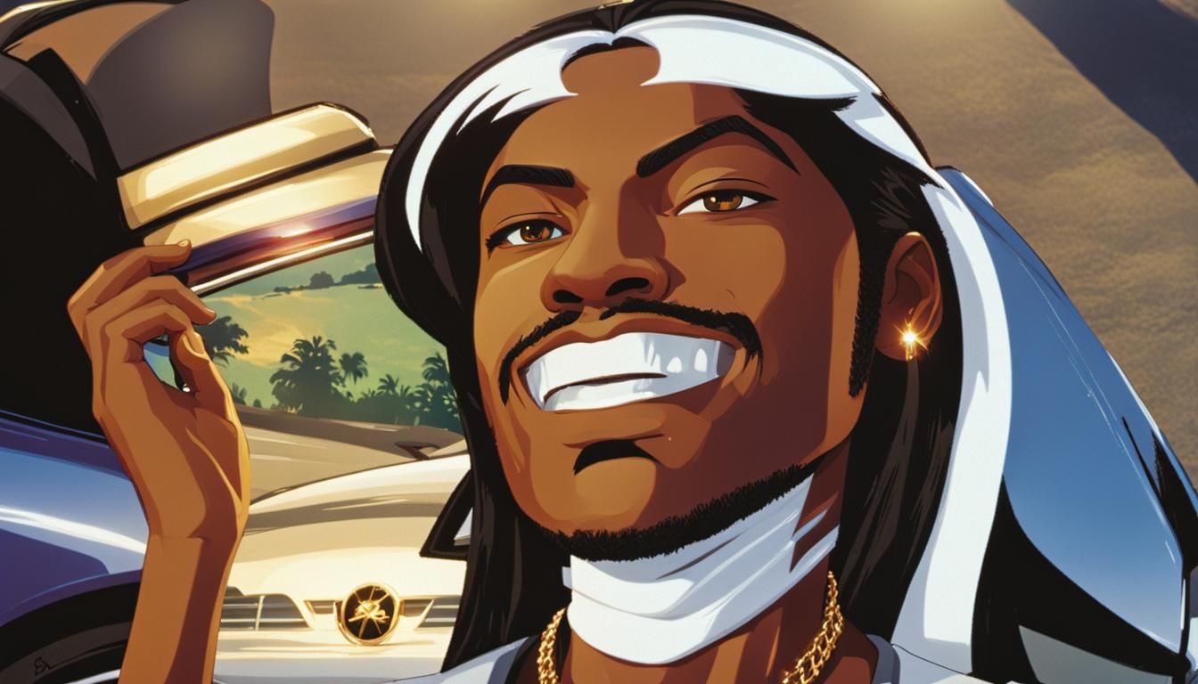 Rapper with Gold Grill at Sunset: Cinematic Film Still