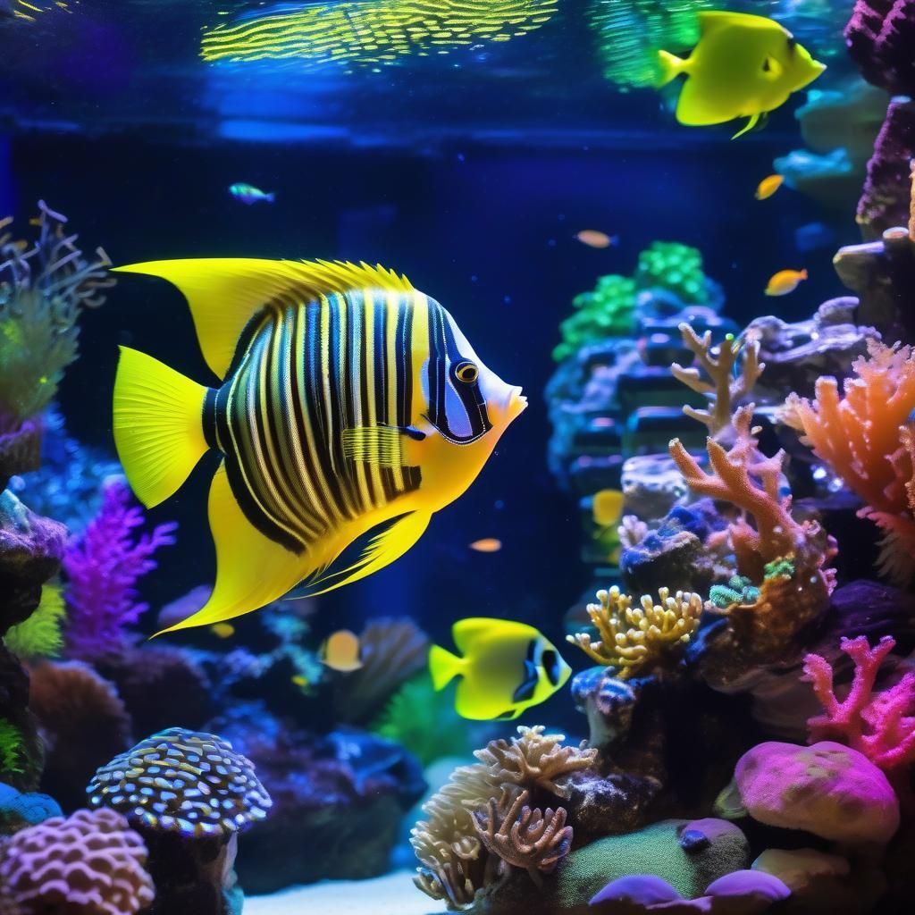 Angelfish in a Saltwater Aquarium with Treasure Chest