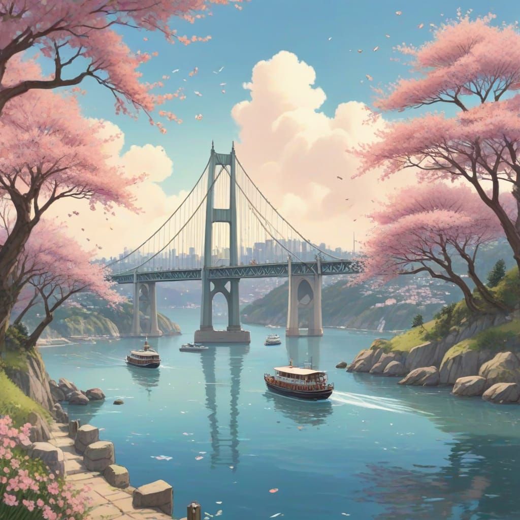 Charming Bosphorus Bridge in Whimsical Watercolor