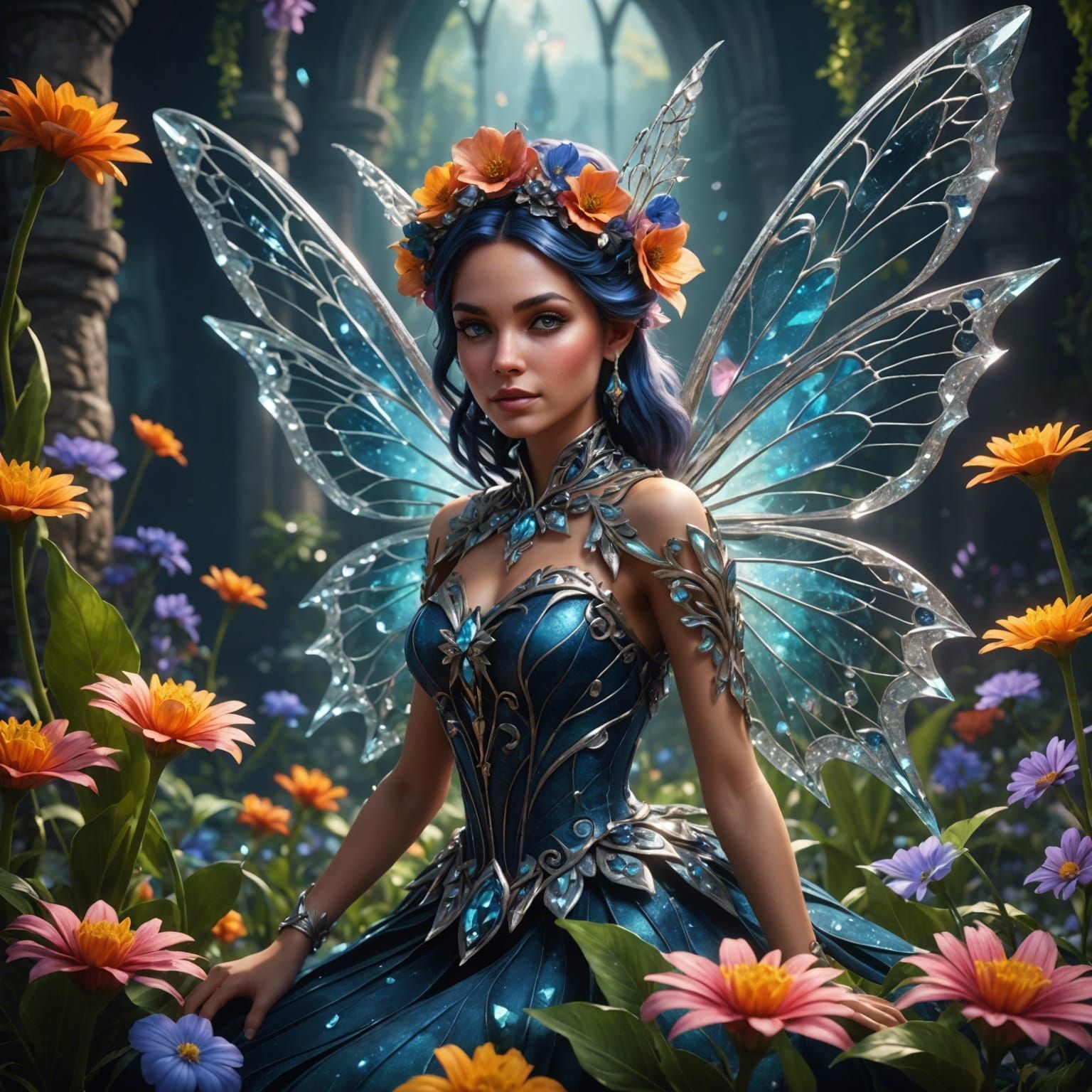 Diamond Fairy in a Flower: Fantasy Concept Art