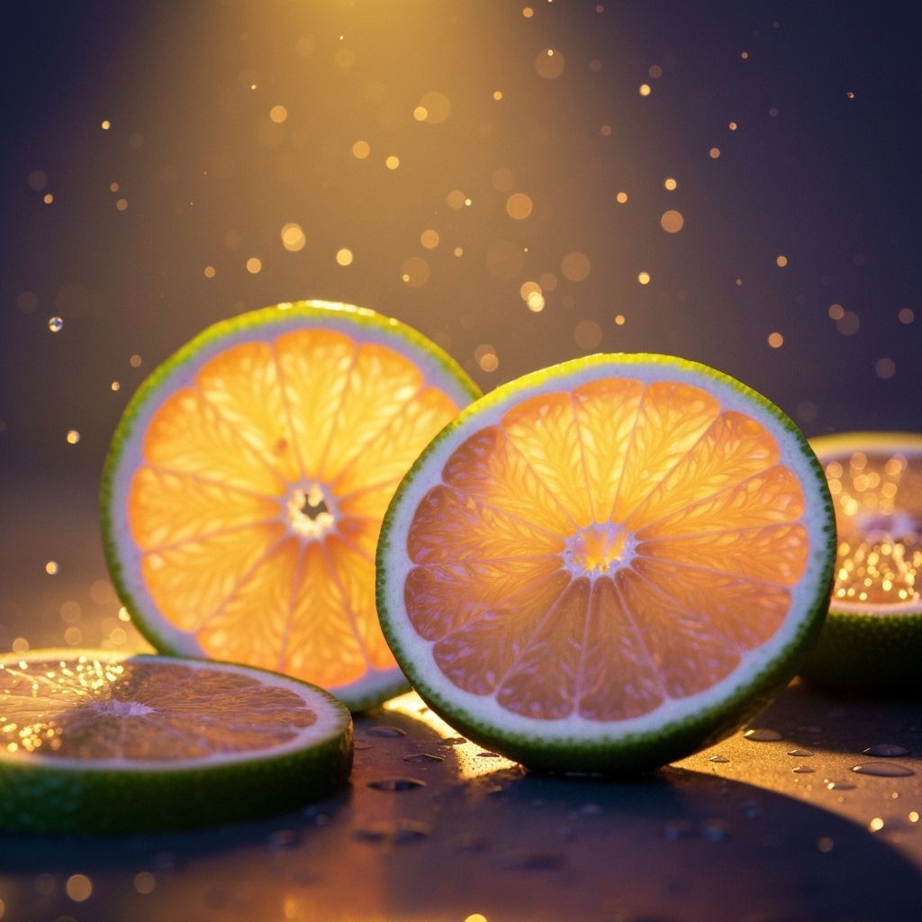 Macro Photograph of Limes with Neon Highlights