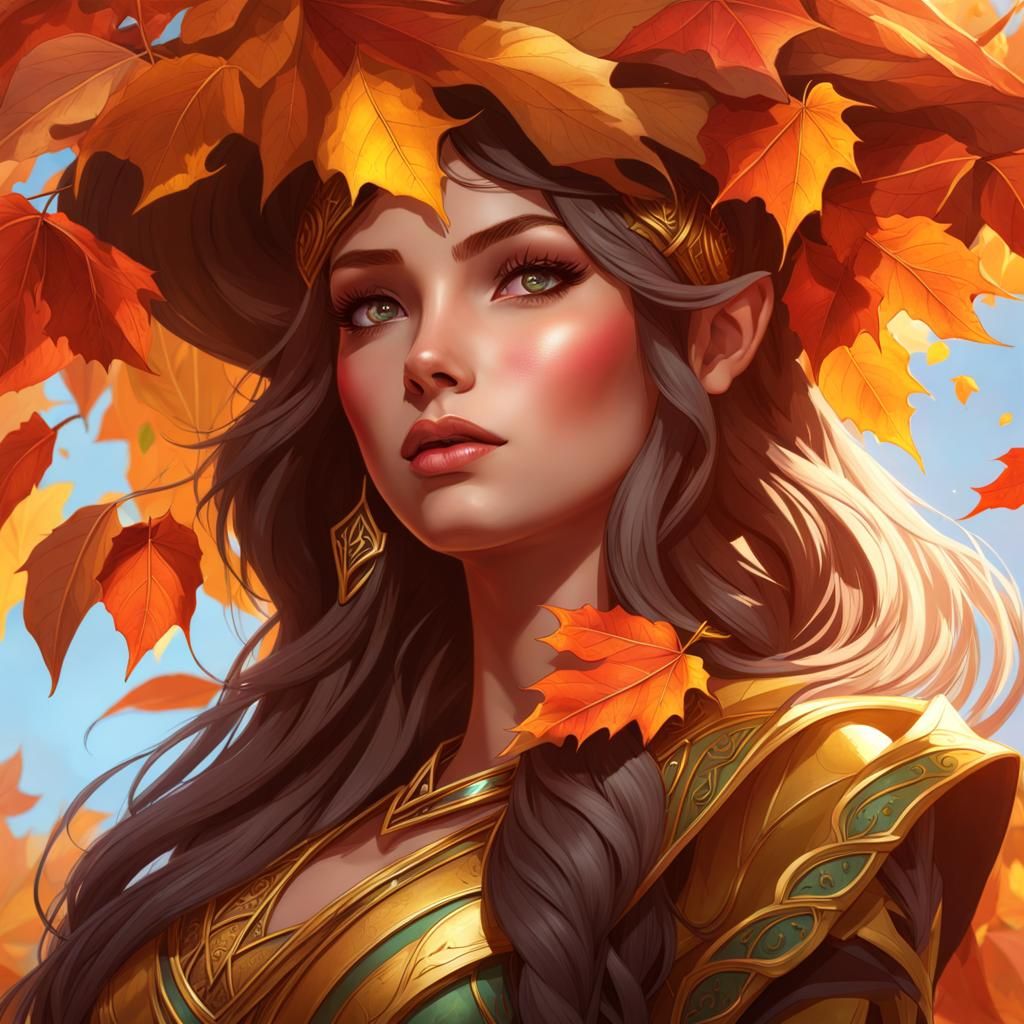 Autumn Elf Princess Portrait in Hyperdetailed Style