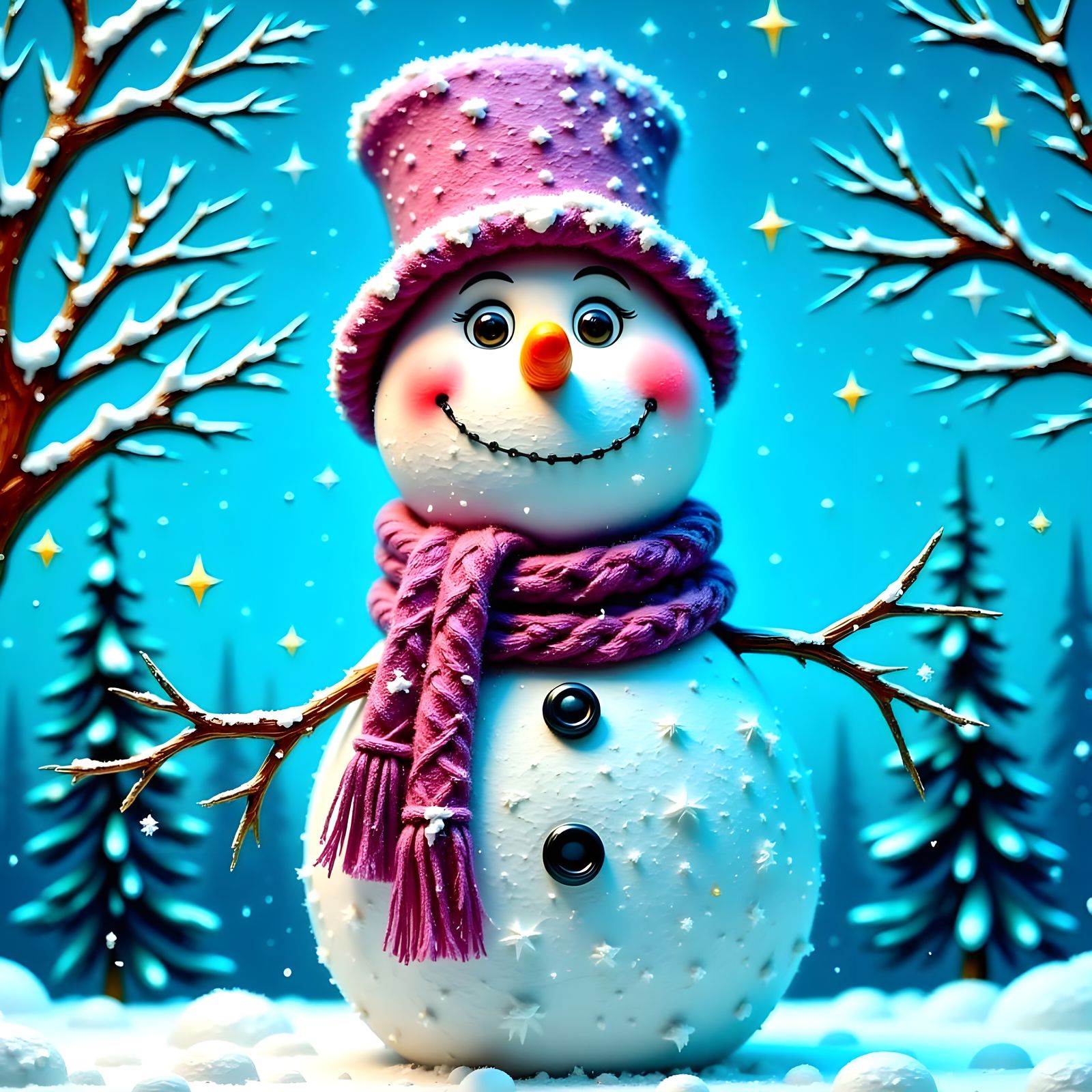 Surreal Winter Wonderland with Elegant Snowman Figure in Fin...
