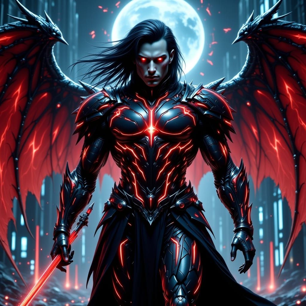 Cyberpunk Demon Knight Emerges from Portal