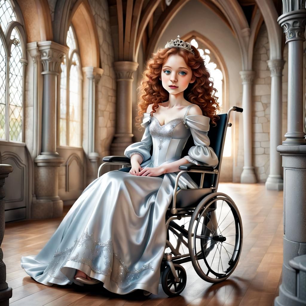 Chibi Princess in Wheelchair Inside Fairytale Castle