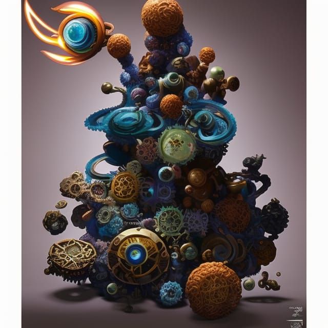 Surreal Sorcerer with Coils and Gears: Digital Art