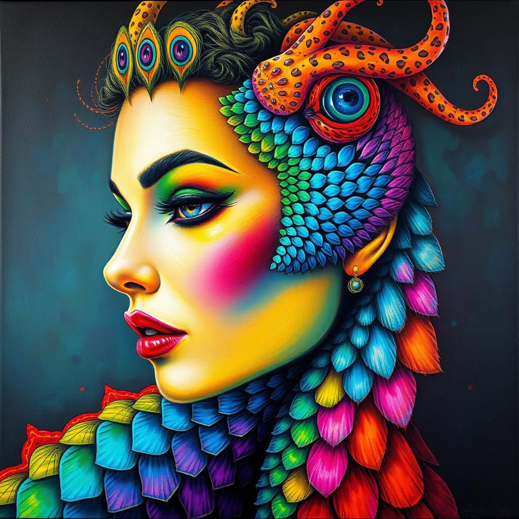 Surreal Woman with Dragon Scales in Dali Style