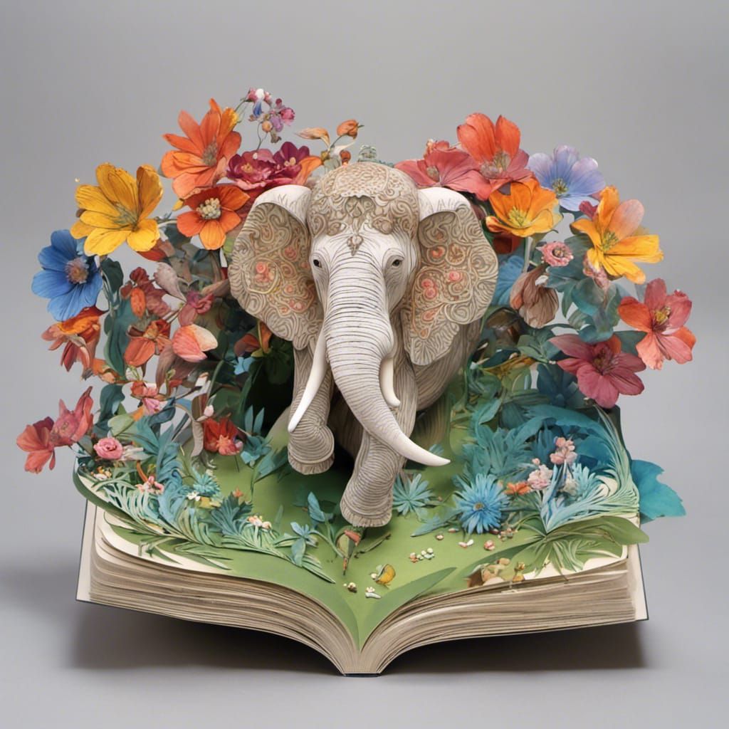 Monkey and Elephant in Floral Forest, Filigree Art