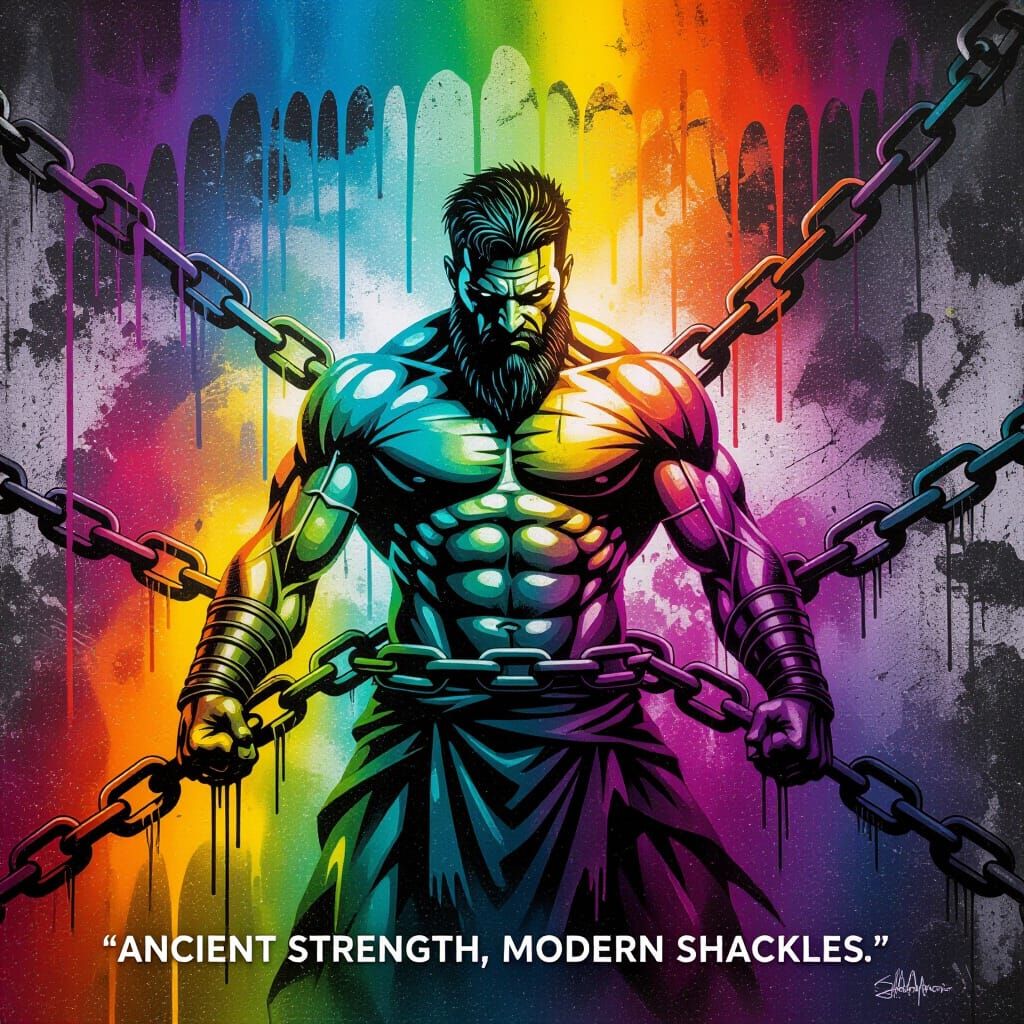 Samson Breaking Chains: Graffiti Art Reflecting Modern Strug...