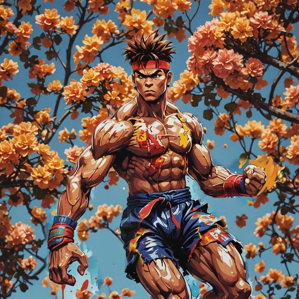 Hyper-realistic Street Fighter in Muay Thai Shorts