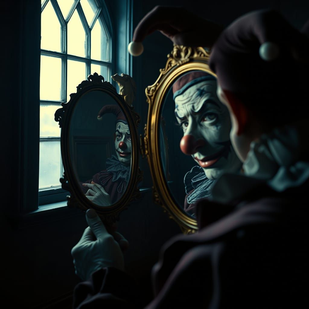 Court Jester's Melancholy Reflection in Edward Hopper Style