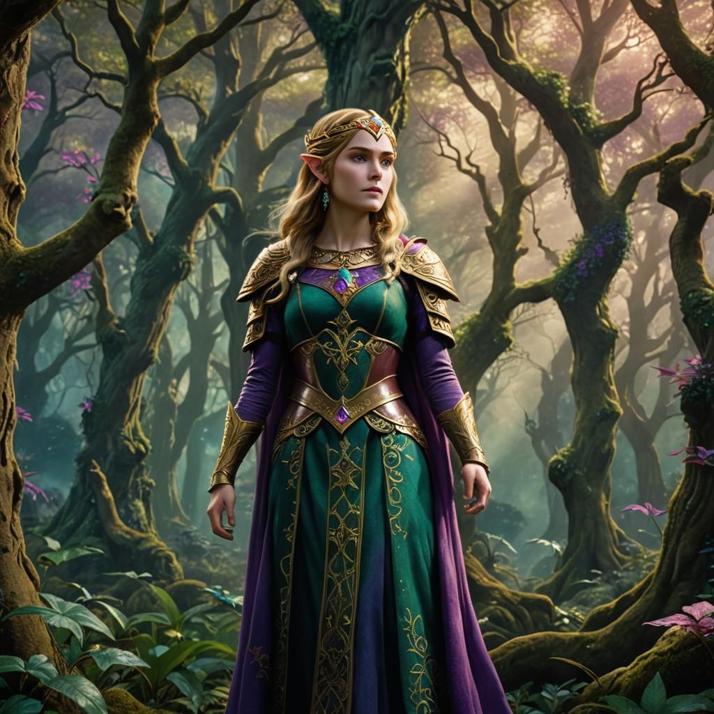 Princess Zelda in Mystical Forest, Fantasy Art