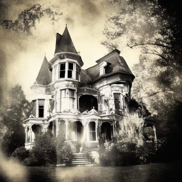 Detailed Victorian Haunted House Vintage Photography
