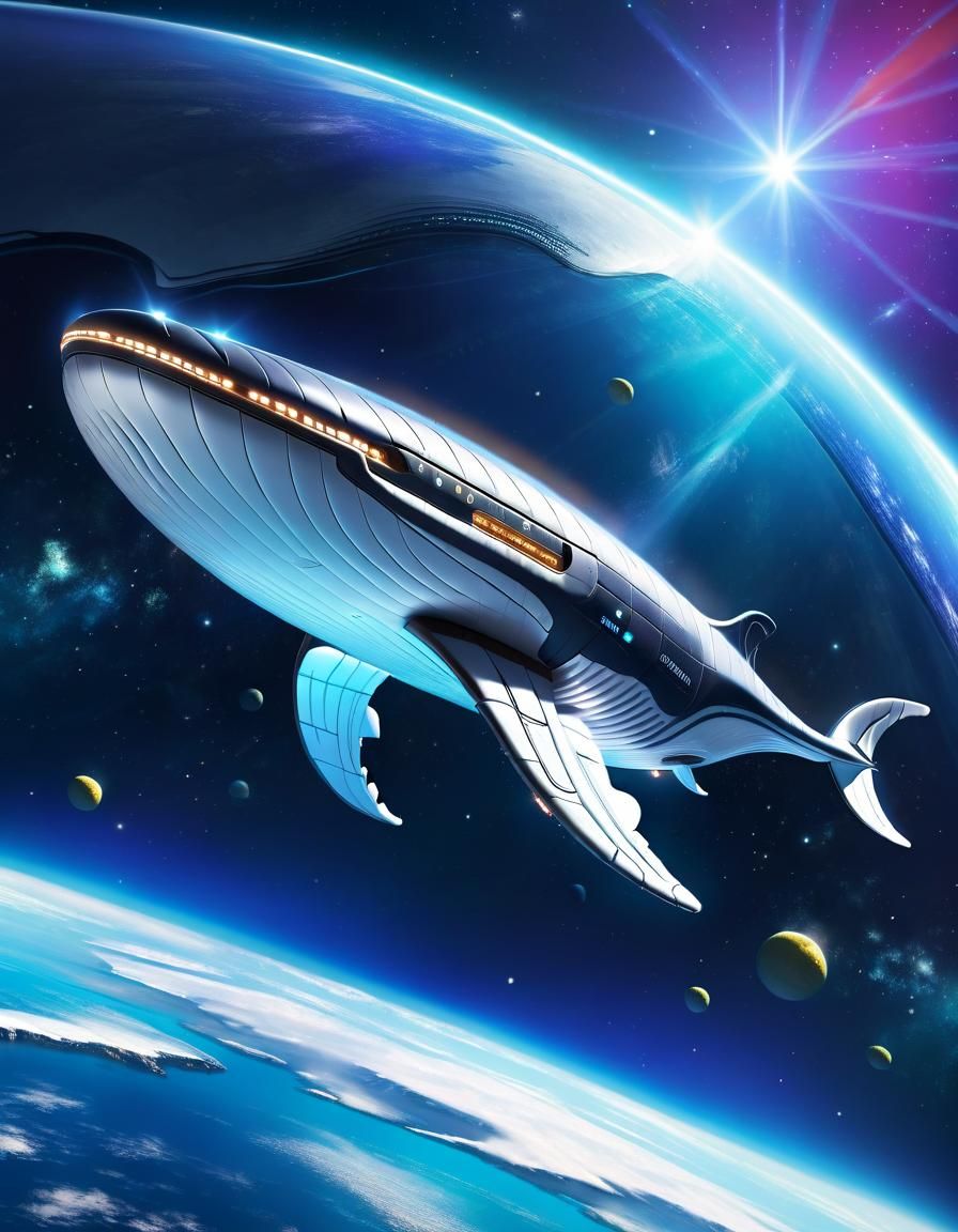 Whale Spaceship Drifting in Deep Space