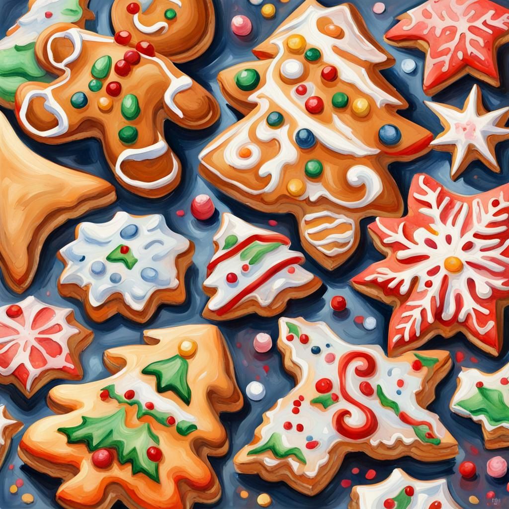 Impressionist Christmas Cookies in Gouache Style
