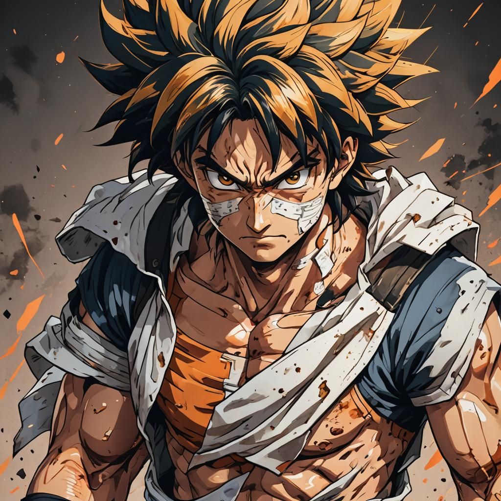 Bandaged Anime Warrior with Intense Gaze