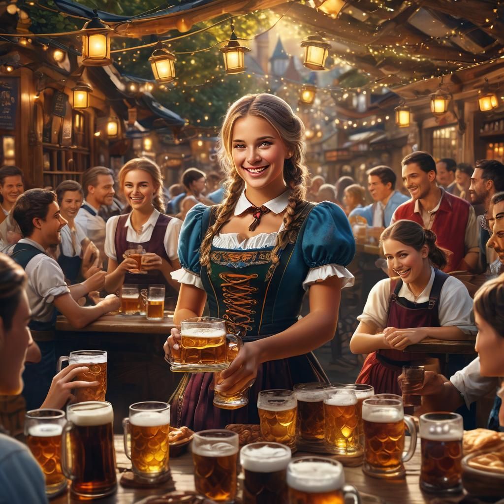 Oktoberfest Waitress in Beer Garden: Fantasy Concept Art