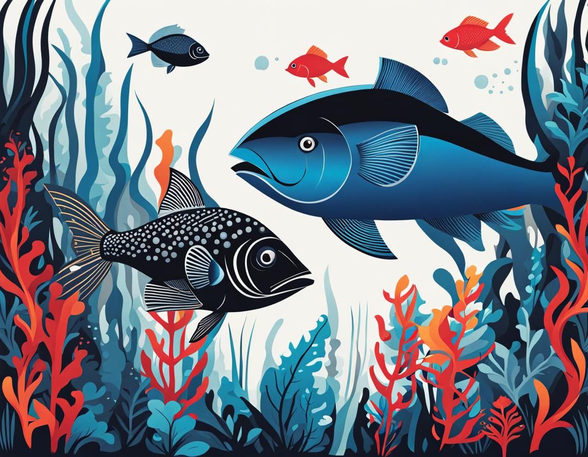 Typography Art: Capital I and Icefish in Kelp Forest